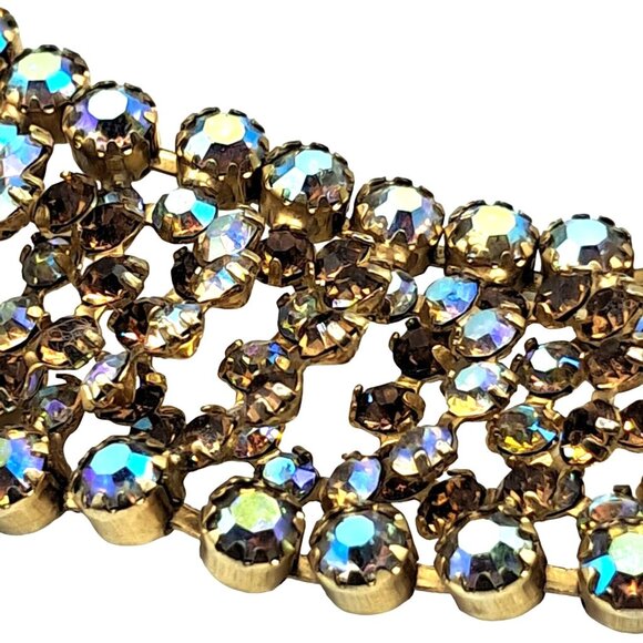 Vintage Kramer Jewelry Set Rhinestone Necklace Earrings Champagne Topaz Aurora B - Picture 12 of 15